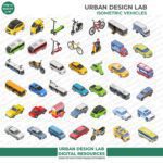 Set of 45 Illustrated Isometric Vehicles 