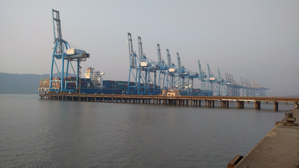 Container-handling infrastructure at Jawaharlal Nehru Port, Navi Mumbai, illustrating the specialised facilities that connect global shipping with metropolitan freight networks