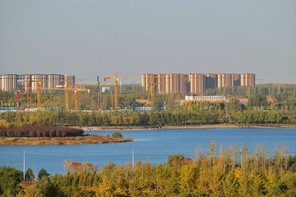Longhu area of Zhengdong New Area, showing the physical scale of district development