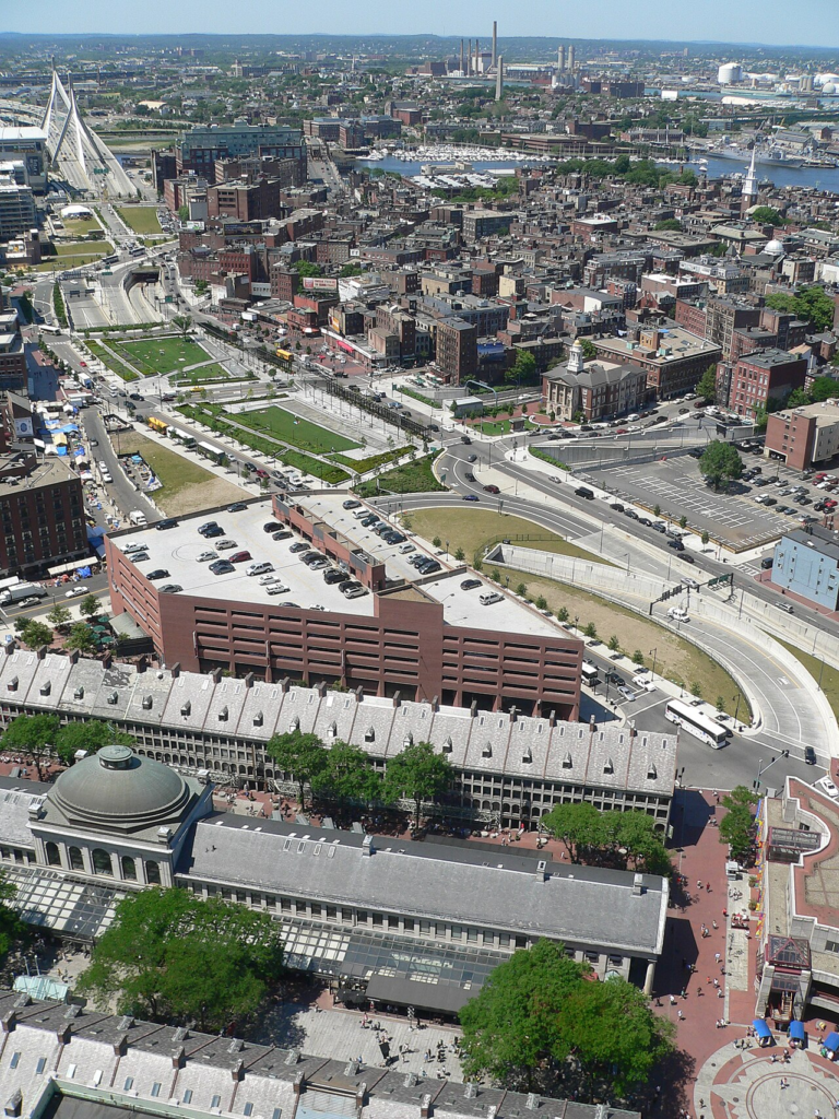 Aerial view of Boston's Rose Kennedy Greenway above the buried Central Artery