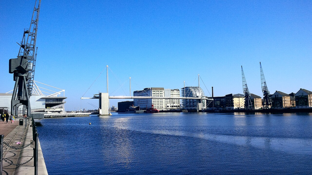 London Plans 1,500 Homes and a New Waterfront Park at Thameside West 3 Royal Victoria Dock and its existing relationship between water, development and historic infrastructure