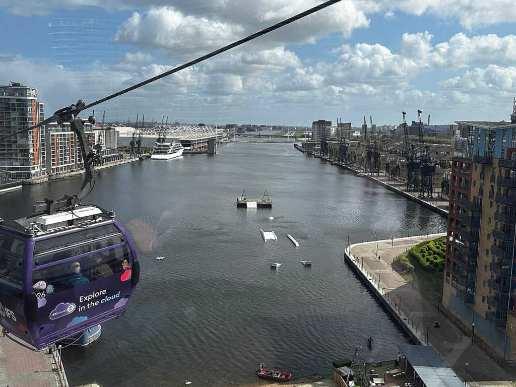 London Plans 1,500 Homes and a New Waterfront Park at Thameside West 6 Contemporary view across Royal Victoria Dock showing the evolving Royal Docks landscape and London Cable Car
