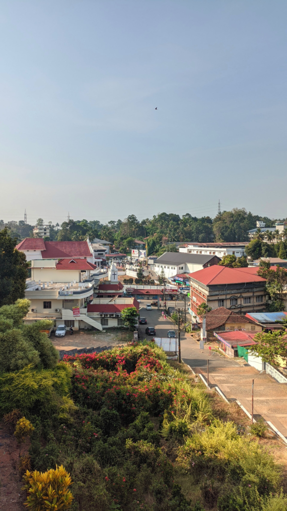 Aerial view of Kothamangalam’s buildings, streets and vegetation, illustrating the settlement detail that town planning must interpret