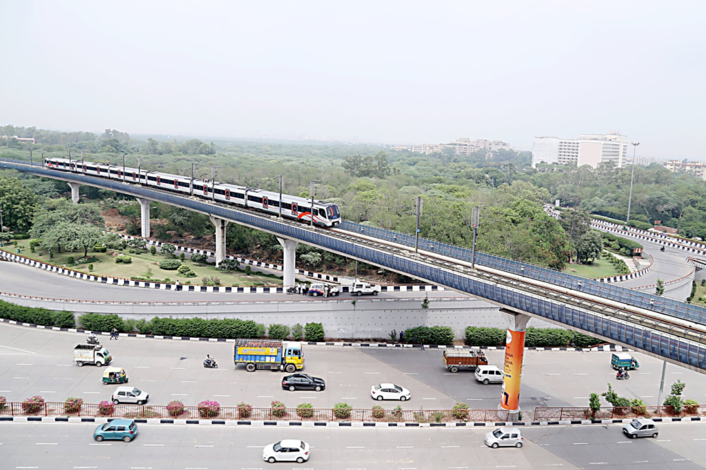 Elevated Delhi Metro infrastructure integrated with the city’s built environment