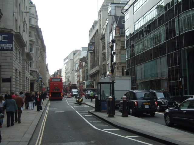 Central London congestion showing the interaction of buses, general traffic and constrained street space