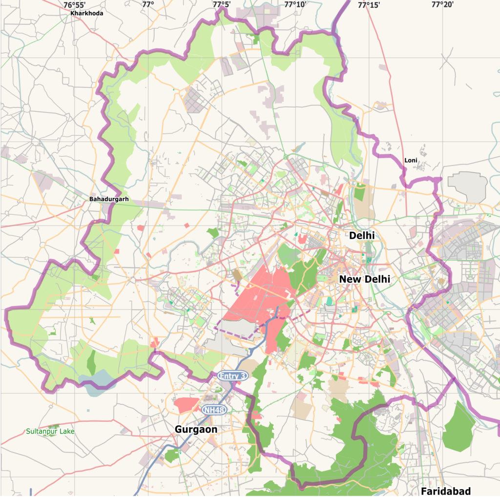 Map of the National Capital Territory of Delhi for locating the scale and territorial constraints of the housing programme