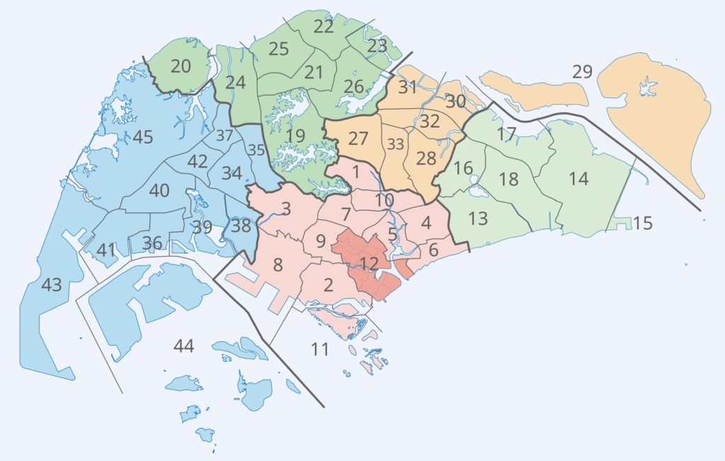 Historical map of Singapore’s planning areas based on Master Plan 2008, supplied as a high-resolution raster rendering