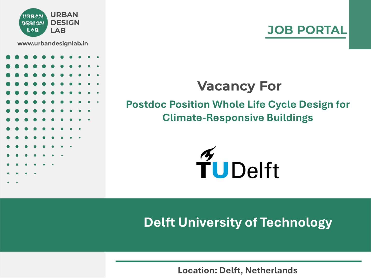 TU Delft Hiring Postdoc in Climate-Responsive Buildings in Delft