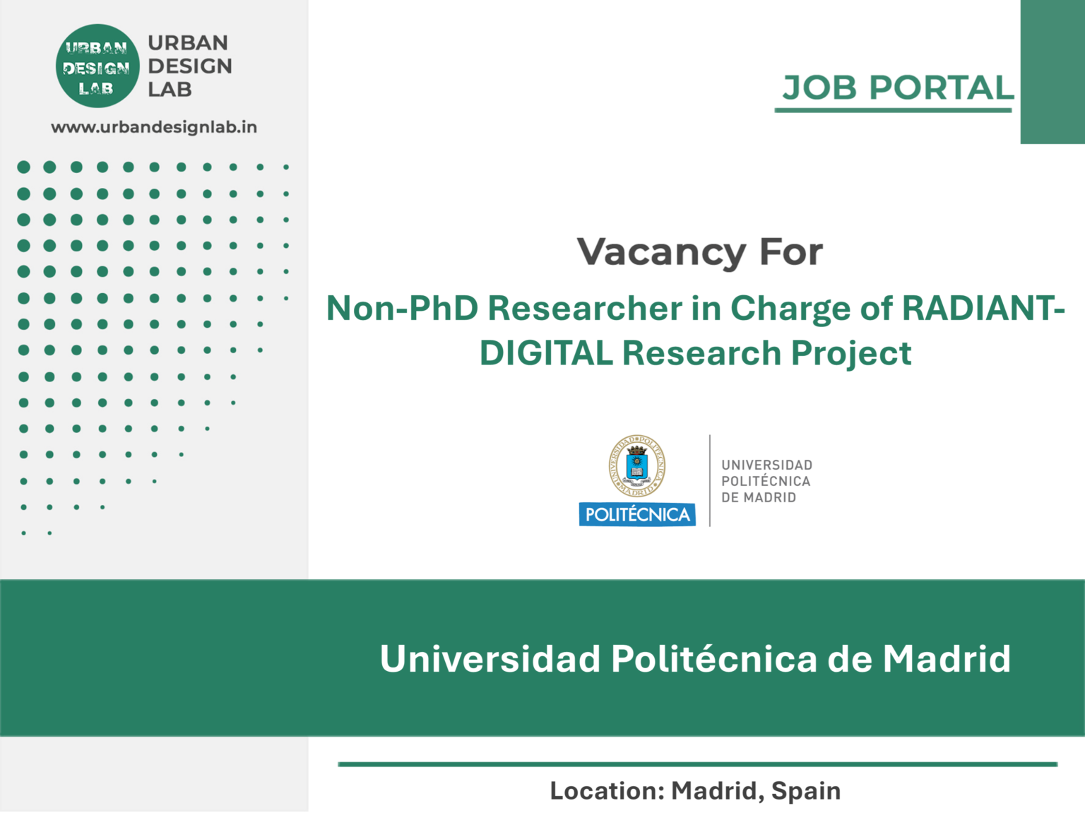 Universidad Politécnica de Madrid Hiring Researcher for RADIANT-DIGITAL in Madrid