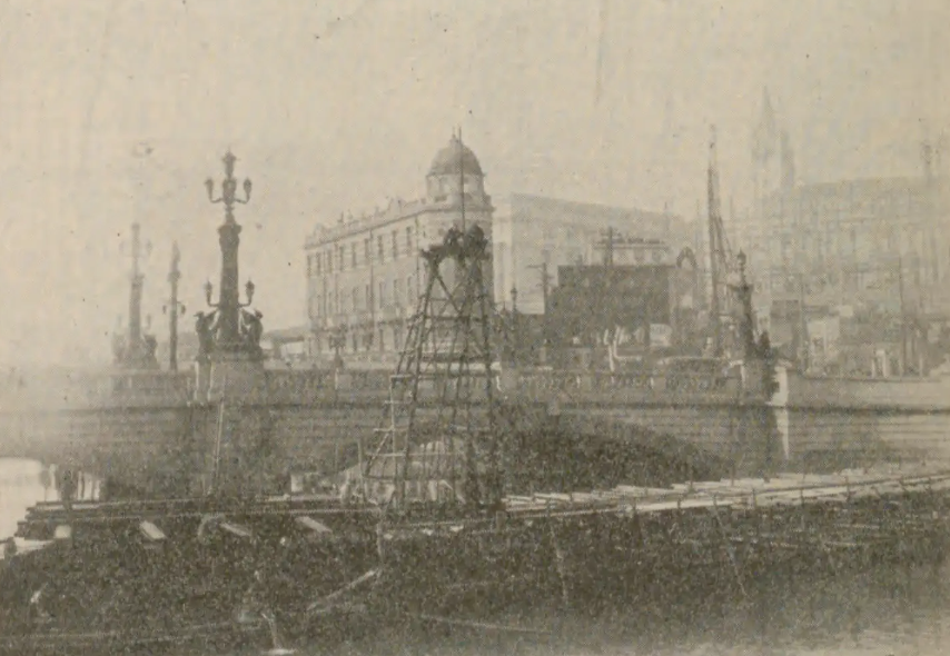 Historic tunnel construction beneath the Nihonbashi River, illustrating Tokyo's long history of building transport infrastructure below its waterways